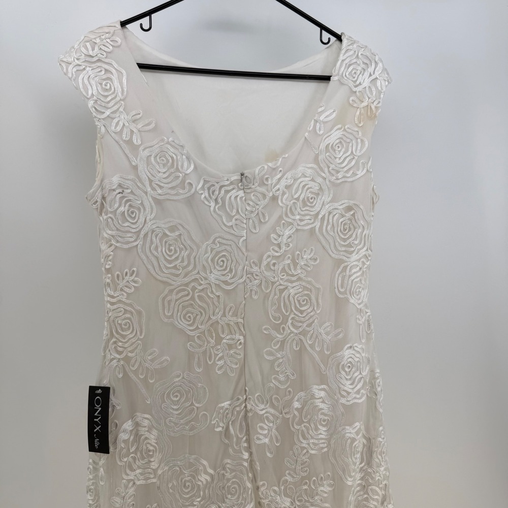 Onyx Nite Maxi Dress Womens 10 Ivory Floral Embroidery Godet Evening Gown Bridal - Picture 13 of 13